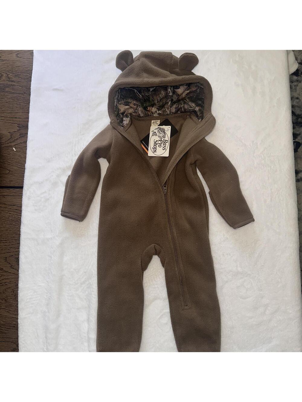 Bass Pro Shops Baby Fleece Hooded One Piece with Bear Ears and Camouflage 3M